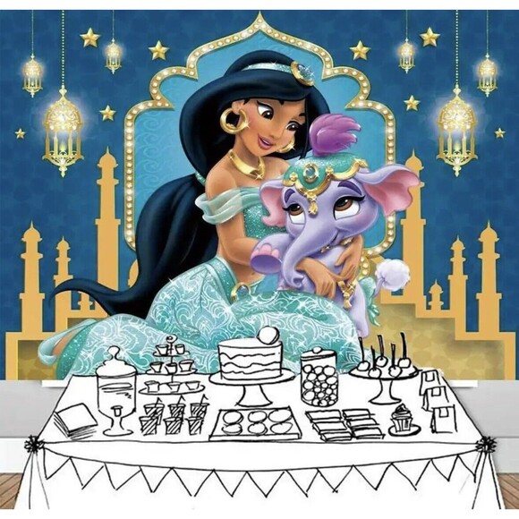 Birthday Backdrop Banner Disney Jasmine Princess Aladdin Party Photo Booth 7x5ft - Picture 3 of 5